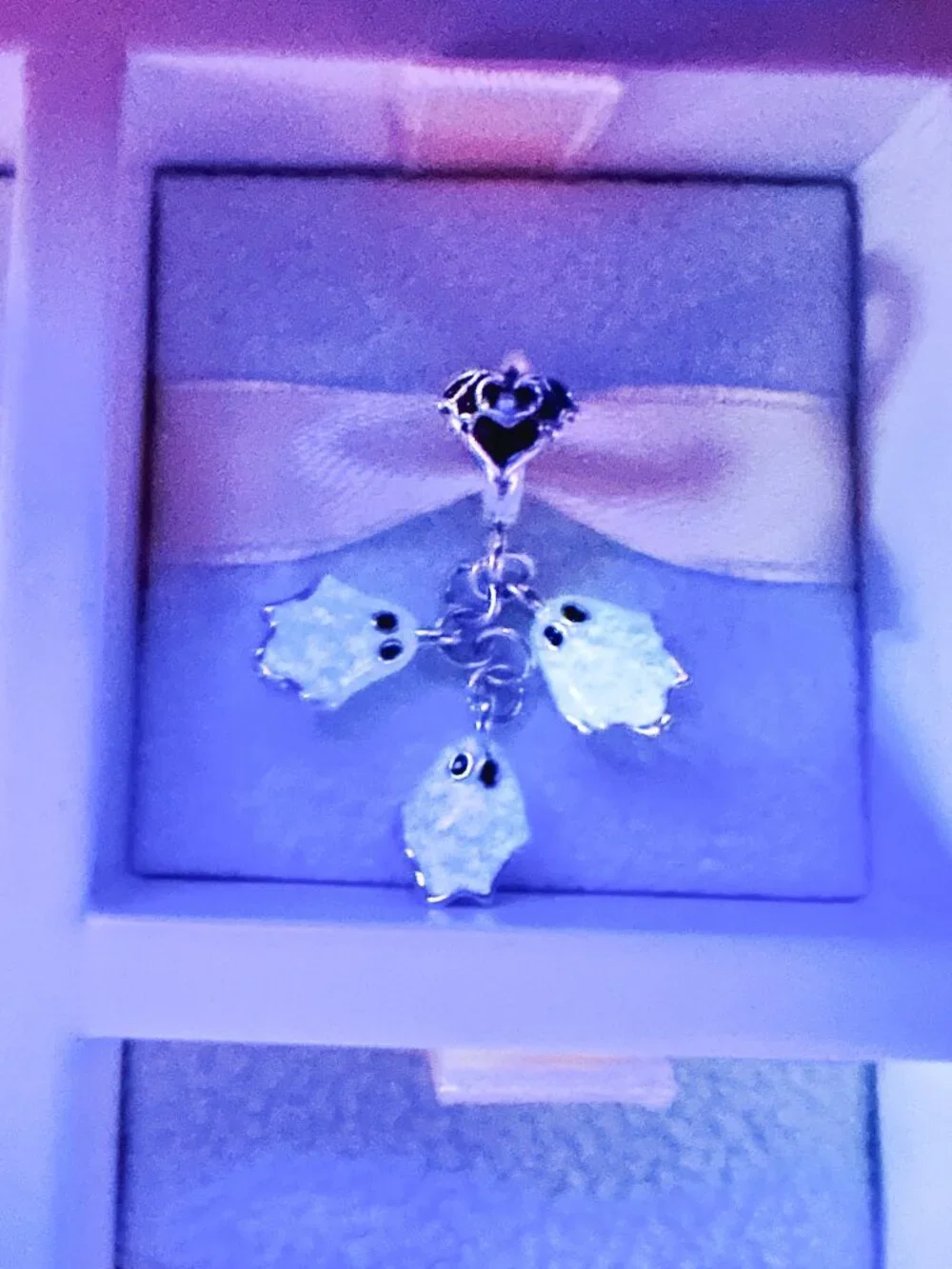 925 Sterling Silver Glow In The Dark Halloween Cute Ghosts Dangle Charm